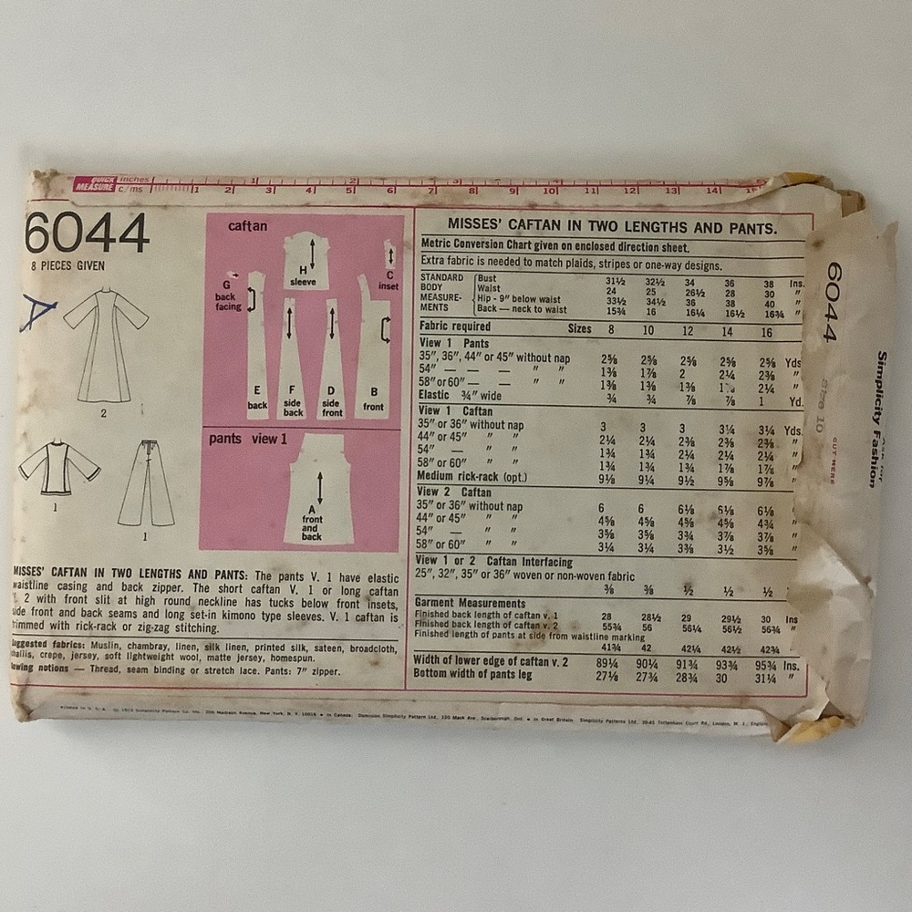 Simplicity 6044 Sewing Pattern - Picture 3 of 3